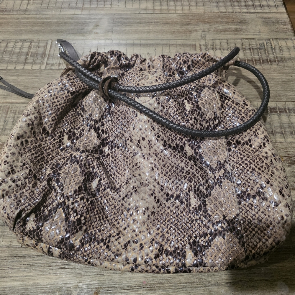 BRIGHTON Snake Skin Embossed Leather Slouch Shoulder Bag Hobo Woven Strap